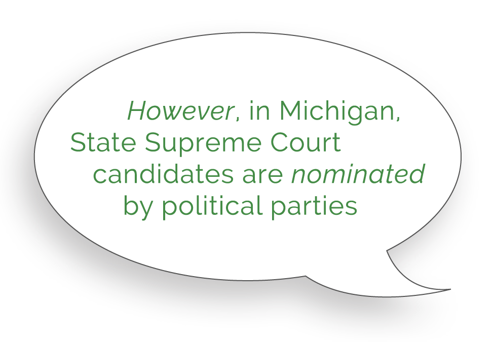However, in Michigan, State Supreme Court candidates are nominated by political parties.